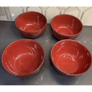 Cindy Crawford Style - Set Of Four Burgundy Round Soup/Cereal Bowls